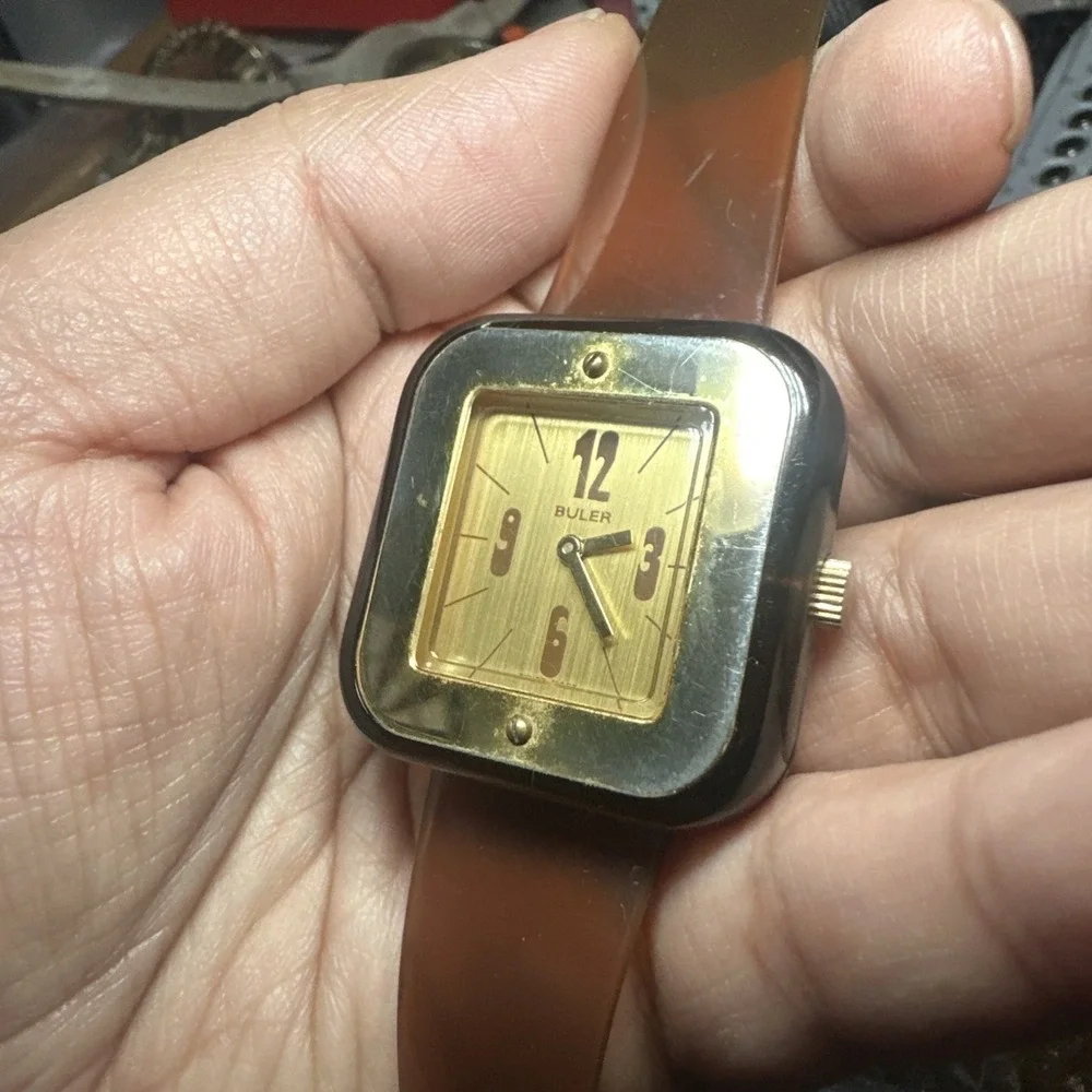 VTG 1970 Buler Swiss Mod Depose Watch Transparent Lucite Acrylic Mechanical RUNS